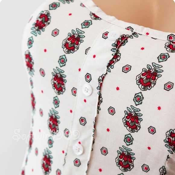 Last☝️Ivory Red Ethnic Button Slit Boho Maxi Dress - Picture 3 of 8